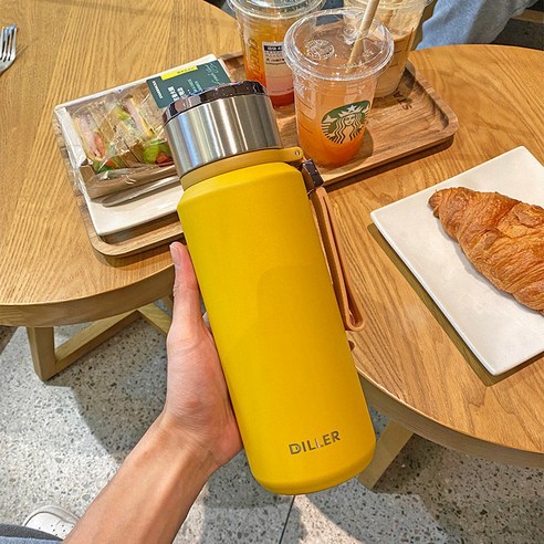 보온병 컵 24 시간 열 보존 대용량 휴대용 차 컵, 12h 오래 지속되는 열 보존, 노란색 800ML