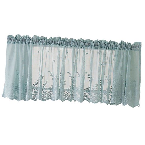 가정 개인 정보 보호를 위한 수를 놓은 레이스 창 보일 투명한 커튼 균형 층, 블루 130x41cm, {"수건소재":"Polyster"}
