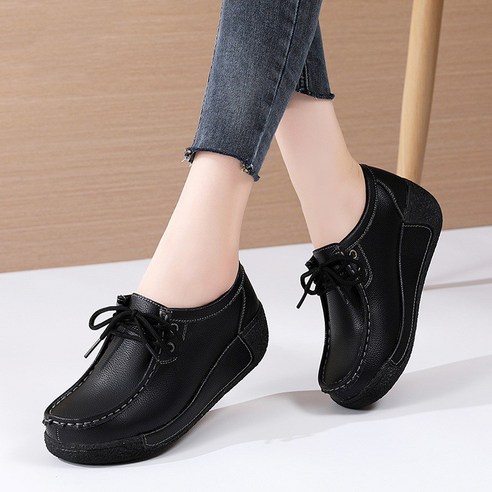 도오빠 여성용 편안한 중년 로르나 가죽 키높이 5CM 통굽 스니커즈