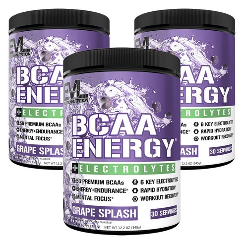 EVLUTIONNUTRITION BCAA 에너지 전해질 포도 스플래쉬, 3개, 345g