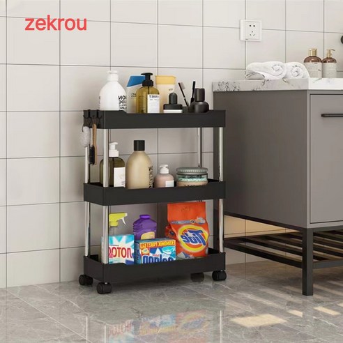 zekrou 틈새 이동식 트롤리 수납장선반 3단, 1개, 블랙