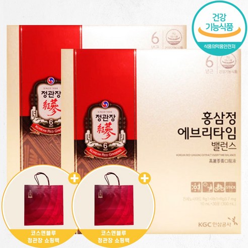 [정관장 명절 선물세트] 정관장 에브리타임 밸런스 + 정관장 쇼핑백/ 6년근 홍삼 매일 1일 1포의 건강을 선물하시기 원하시는분게 드리는 선물세트, CB정관장쇼핑백, 2개, 30포