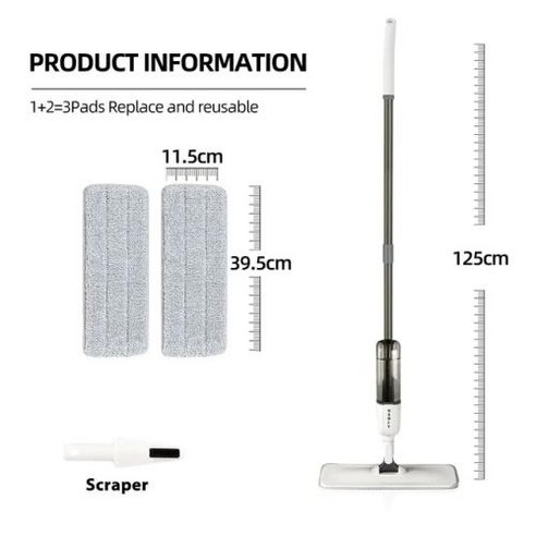 물걸레청소기 수동 가정용 DARIS 스프레이 플랫 걸레 재사용 가능한 극세사 패드 포함 360 ° 회전 바닥 청소 500ml 대용량 사각형 삼각형 병 바닥닦기 가정용걸레, 1) Square 3 Pads, 1) Square 3 Pads