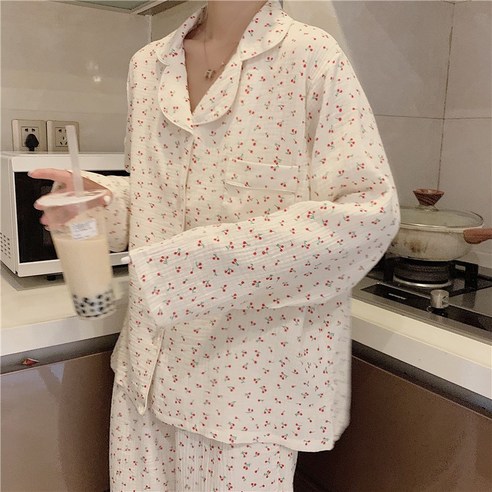 봄날의꽃 긴팔 솜사탕 체리 잠옷