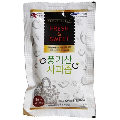 삼영에프앤비 저온착즙 100% 무첨가 영주 풍기산 사과즙 선물용 110ml 50포 이강산닷컴, 50개