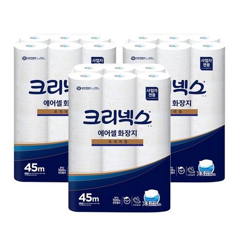크리넥스 에어셀 화장지 프리미엄 45m, 24롤, 3팩