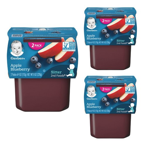 거버 과일퓨레 113g, 사과 블루베리(Apple Blueberry), 6개