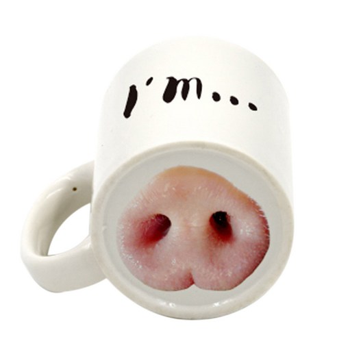 Deoxygene 재미 있은 개 돼지 코 머그 컵 크리 에이 티브 세라믹 마크 음료 웃음 차 커피, 하얀색