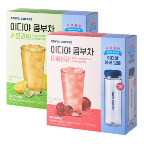 이디야 콤부차 애플베리20T+레몬라임20T+에코보틀, 120g, 1세트 Best Top5