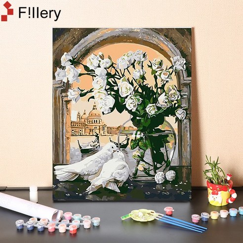 FiIIery DIY명화그리기 피포페인팅 풍경화 인물화그리기 그림그리기 세트 40 x 50cm, 74-평화 비둘기, 1개