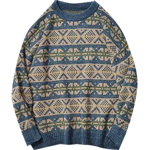 [ICE STONE] 겨울 빈티지 스웨터 남성 일본 패션 넉넉한 니트 풀오버 힙합 하라주쿠 기하학 패턴 스트리트웨어 스웨터 년 상품