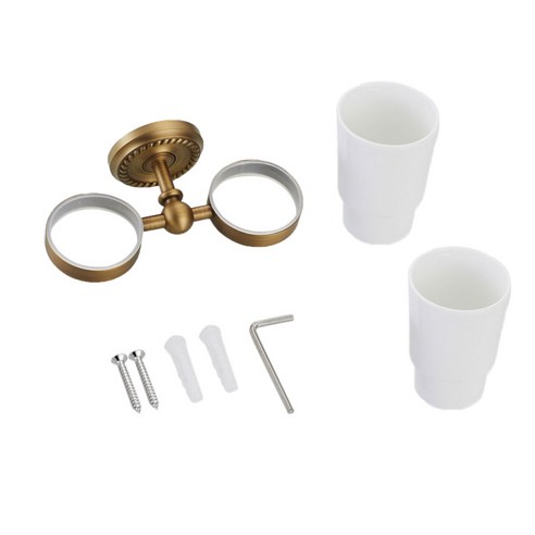 더블 세라믹 컵 걸이가있는 칫솔 컵 홀더 욕실 하드웨어, 설명, Coppery, 황동