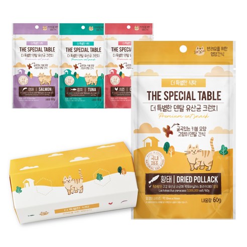 [더 특별한 식탁] 고양이 간식 유산균 덴탈 크런치 맛선택 + 노즈워크, 맛별로, 60g, 4개