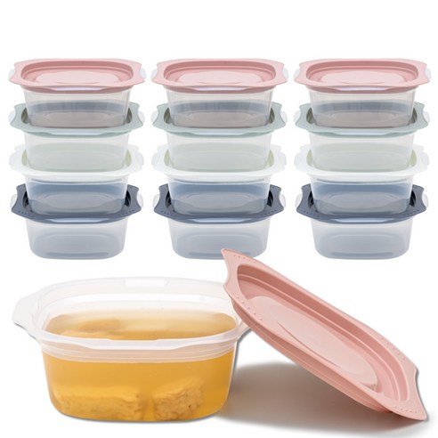 싱글만랩 전자렌지용 국산 냉동밥보관용기, 500ml x 12개, 핑크,올리브,베이지,그레이, 1개