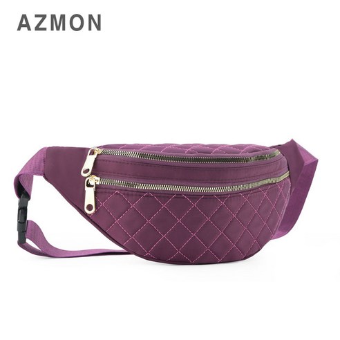 AZMON 레트로 마름모자수 여성 힙색가방 0.11kg 초경량 용량2.5L, 핑크