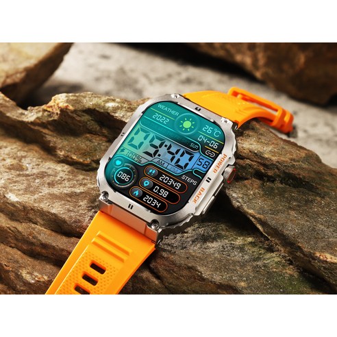 RichMagic K57PRO 1.96인치 아웃도어 방진 스마트워치 블루투스통화 음성비서 GPS IP68 방수 스포츠워치 49mm, 블랙