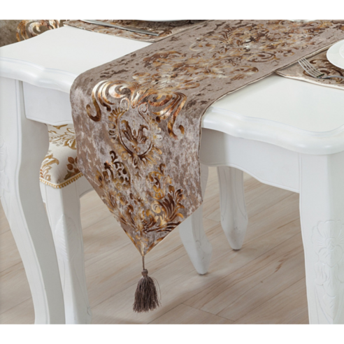 럭서려 유럽 테이블러너 식탁보, 32x210cm, 브라운
