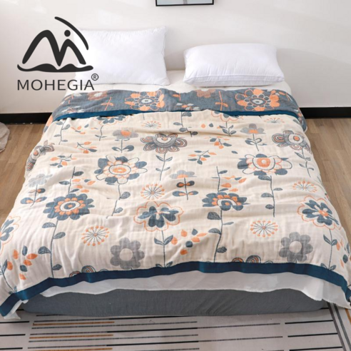 MOHEGIA 여름 패션 새로운 간단한 니트 코튼 여름 시원한 이불 부드러운 피부 친화적 인 에어컨 이불, {"차원":"150cm x 200cm"}, 작은 해바라기-블루