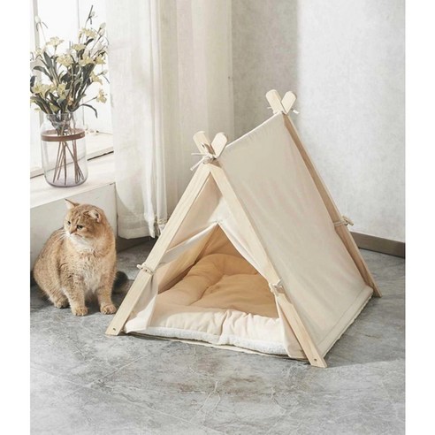 고양이 숨숨집, 이제 냥이 아늑함은 기본! 인테리어까지 책임지는 원목 텐트 하우스 후기 강아지하우스