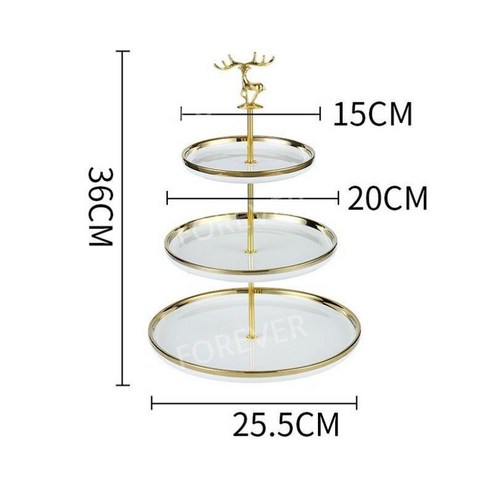 케이크접시 3단 그릇 플레이트 호텔 디저트 과일, 백  평면 3층  금크록, 1개
