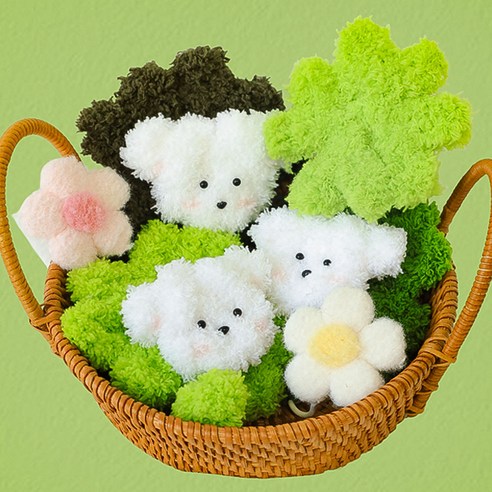 행운 네잎클로버 강아지 모루 인형 키링 만들기 diy 키트 (동영상 제공), 연두, 1개