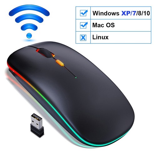 [ZQ] 무선 마우스 블루투스 Rgb 충전식 마우스 무선 컴퓨터 침묵 Mause Led 인체 공학적 게임 마우스, 무선 블랙 B, 하나