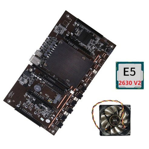 Monland X79 H61 BTC 광부 마더보드 LGA 2011 DDR3 지원 3060 3070 3080 그래픽 카드(E5 2630 V2 CPU 및 냉각 팬 포함), 검은 색