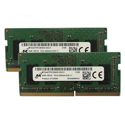 Micron 8GB 키트(2 x 4GB) DDR4 3200MHz PC4-25600 1.2V 1R x 16 SODIMM 노트북 RAM 메모리 모듈 MTA4ATF51264HZ-3G2J