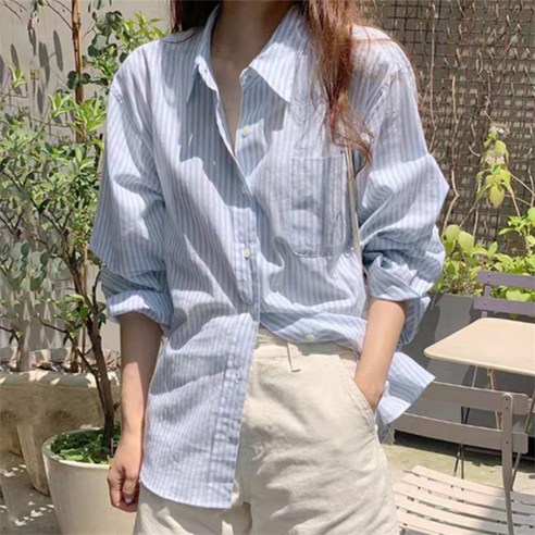 KORELAN 홍콩풍 기질 경숙 연남색 긴팔 셔츠 여자 춘추