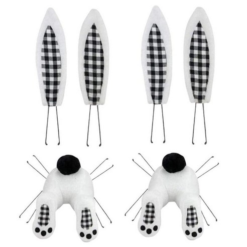 2Pcs 부활절 장식 화환 키트 토끼 귀 DIY 화환, 검정 흰색 격자 무늬, 설명한대로