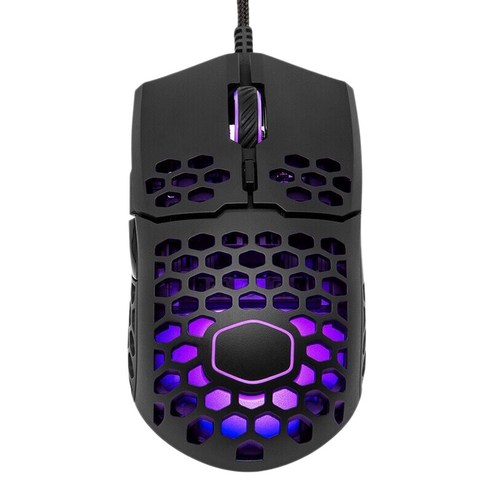 Xzante COOLER MASTER MM711 6 버튼 USB RGB 발광 구멍 유선 마우스 컴퓨터 초박형 게임용 사무실 블랙, 검은 색, ABS