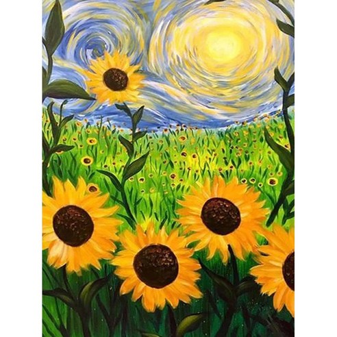 DIYEE 비즈 큐빅 보석십자수 세트 패브릭형 30x40cm, OH201 고흐 해바라기, 1개