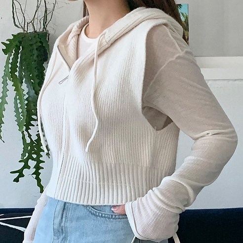 파라파코 여성 데일리 레이어드 후드 집업 니트 조끼 베스트