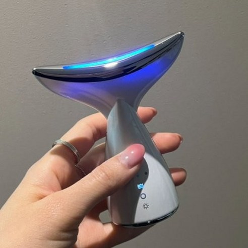 [쓰리몰] 갈바닉 LED 초음파 마사지기 고주파 진동 목 리프팅 얼굴 마사지기 홈케어, 화이트