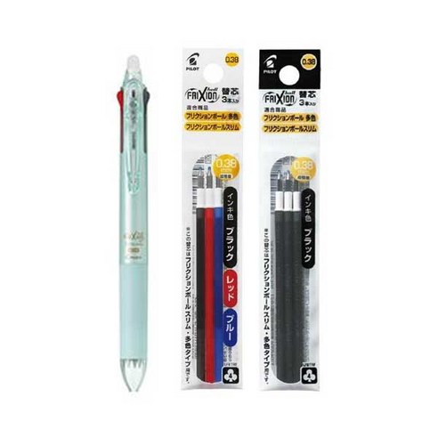 파이롯트 지워지는 볼펜 프릭션3색 0.38mm 세트, 3색 0.38 파스텔그린1개+리필(흑1+혼합1개)