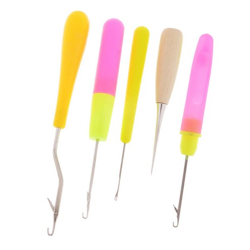 5pcs 크로 셰 뜨개질 래치 후크 잠금 바늘 송곳 세트 Dreadlock 도구 카펫 만들기, 멀티, 플라스틱