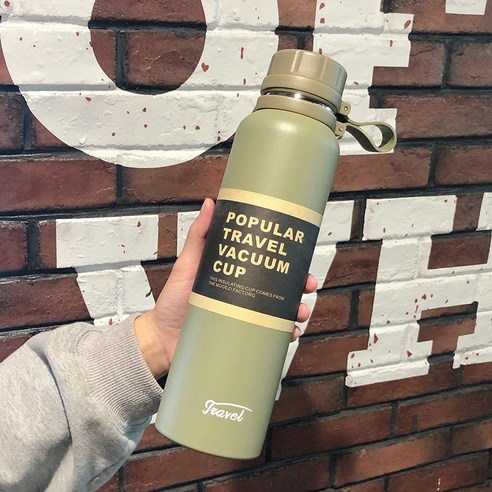보온병 컵 스포츠 남자 대용량 주전자 차 필터 휴대용 학생 스테인레스 스틸 Ml 컵, 1100Ml/육군녹색+차필터, 하나