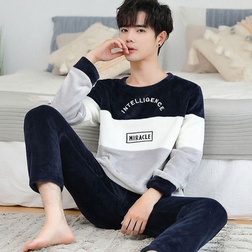 남자 겨울 기모 잠옷 세트 귀여운 홈웨어 캐주얼pde38