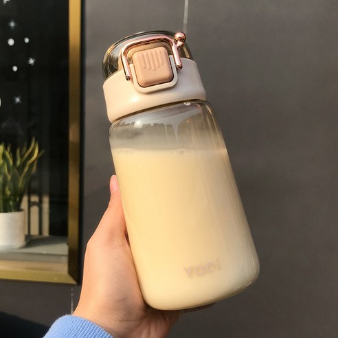 iMeBoBo 점프 뚜껑 투명 플라스틱 컵 심플하다 물컵 야외 인스타그램 직음 컵, 카키, 400ml