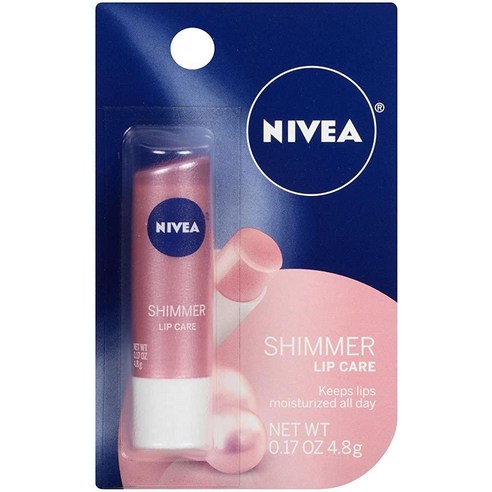 NIVEA 쉬머 립 케어 모이스처라이징 립밤 스틱 시어 버터와 호호바 오일 4.8g(0.15온스) 스틱 4팩, unflavored_0.17 Ounce (Pack of