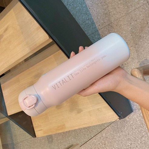 패션 점차적 대용량 보온컵 레저 리본 잠금장치 탄개 운동차 헬스 보온컵, 분홍색, 750ml