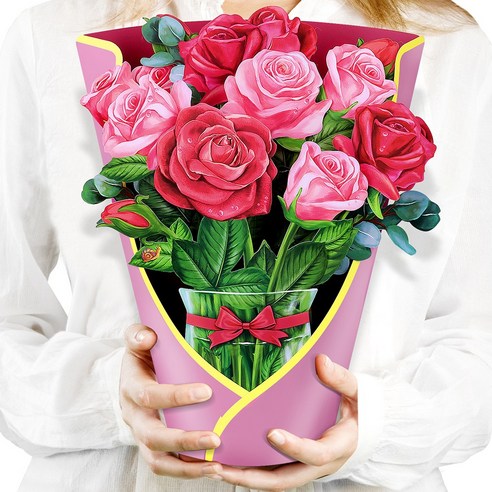 하영이네 축하 감사 카드 3D 입체 꽃다발 카드 세트, rose 로즈