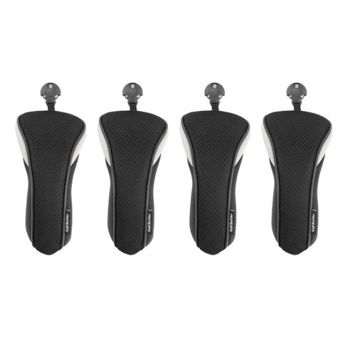 4x 나일론 골프 하이브리드 헤드 커버 교환 가능 번호 태그 우드 커버, 검은 색