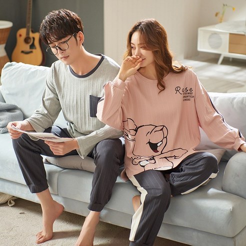 커플잠옷 가을 겨울 커플 잠옷 여자 귀엽다 면 봄 가을 긴팔 긴바지