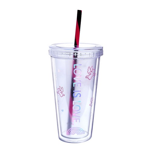 Girlwill 라듐 빨대 컵 귀엽다 물컵 창의망 빨간 플라스틱 컵 선물 컵 풍, 큐피트, 420ml