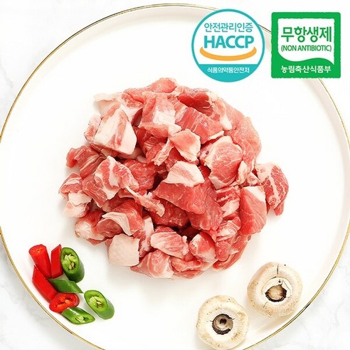 [아우내축산] 무항생제HACCP 1등급 한돈 삼겹살 찌개용 500g, 1개