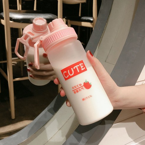 [LM] 500ml 플라스틱 물병 투명/반투명 병 귀여운 물병 카톤 딸기 물병 전화 스탠드 휴대용, 22_500ml