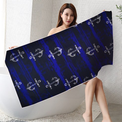 DFMEI 극세사 비치타월 디지털 워터마시프 워터타월 양면융사갯수건, 75*150네이비, 치수