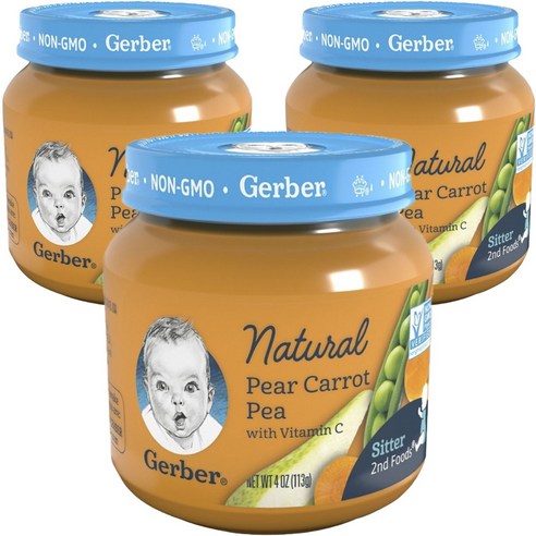 거버 비타민 C 어린이 과일퓨레 113g, 3개, 배+당근+콩(Pear + Carrot + Pea)