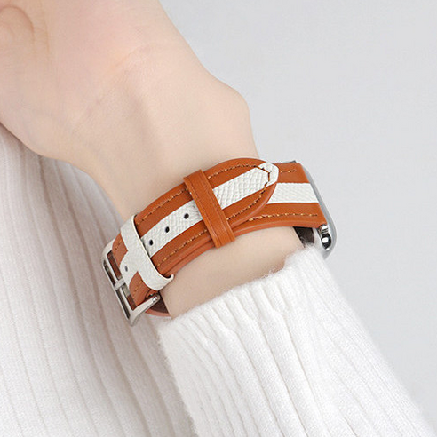 iSerise 애플워치 호환 믹스매치 개성만점 가죽 밴드 스트랩, 블랙 레드